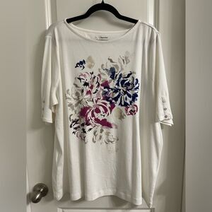 Chico’s Boat Neck Button Short Sleeve Top Size 4 Pullover Color White